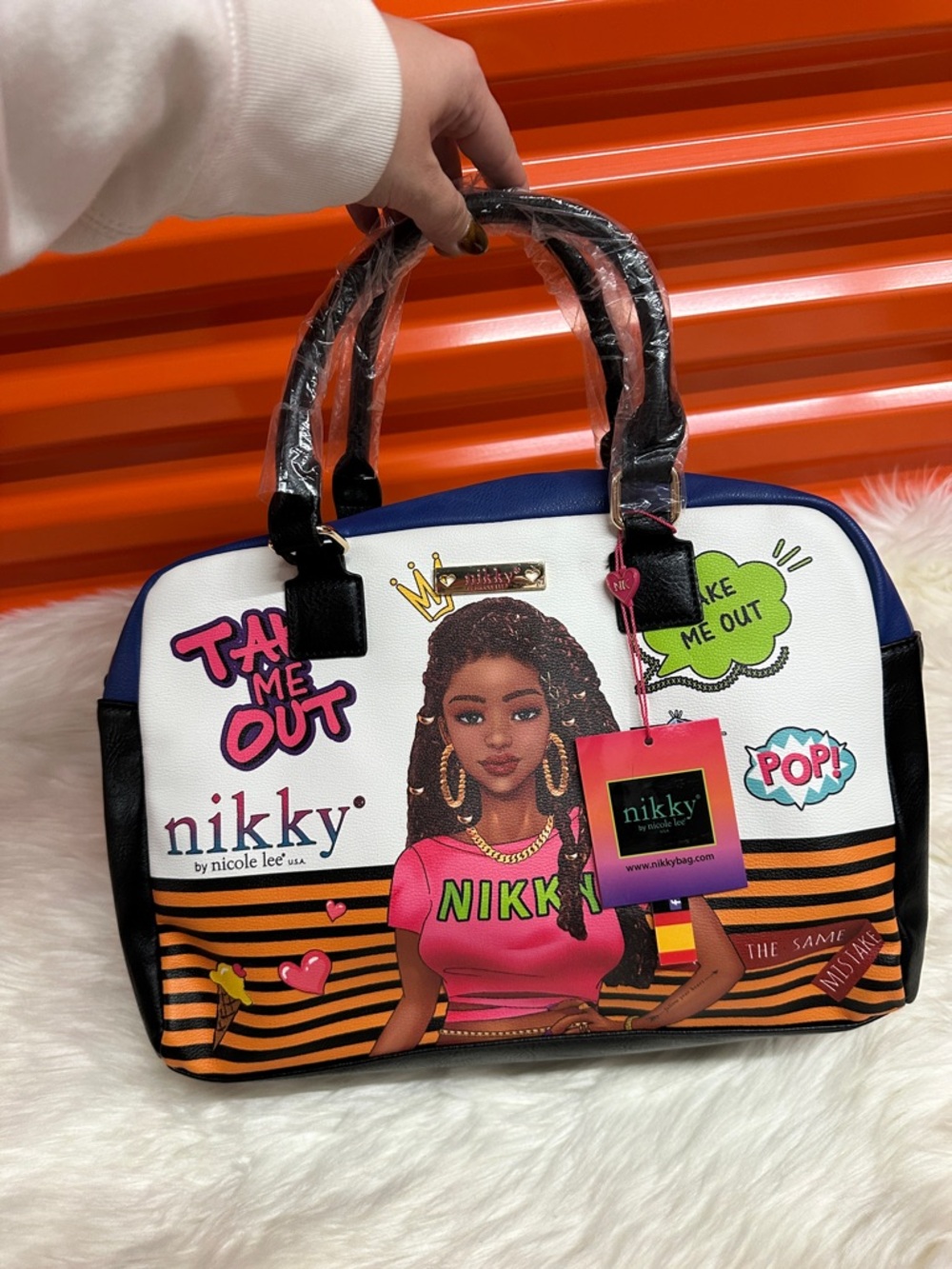 Nikky by Nicole Lee Colorblock Graphic Dome Satchel - Blue/White/Pink